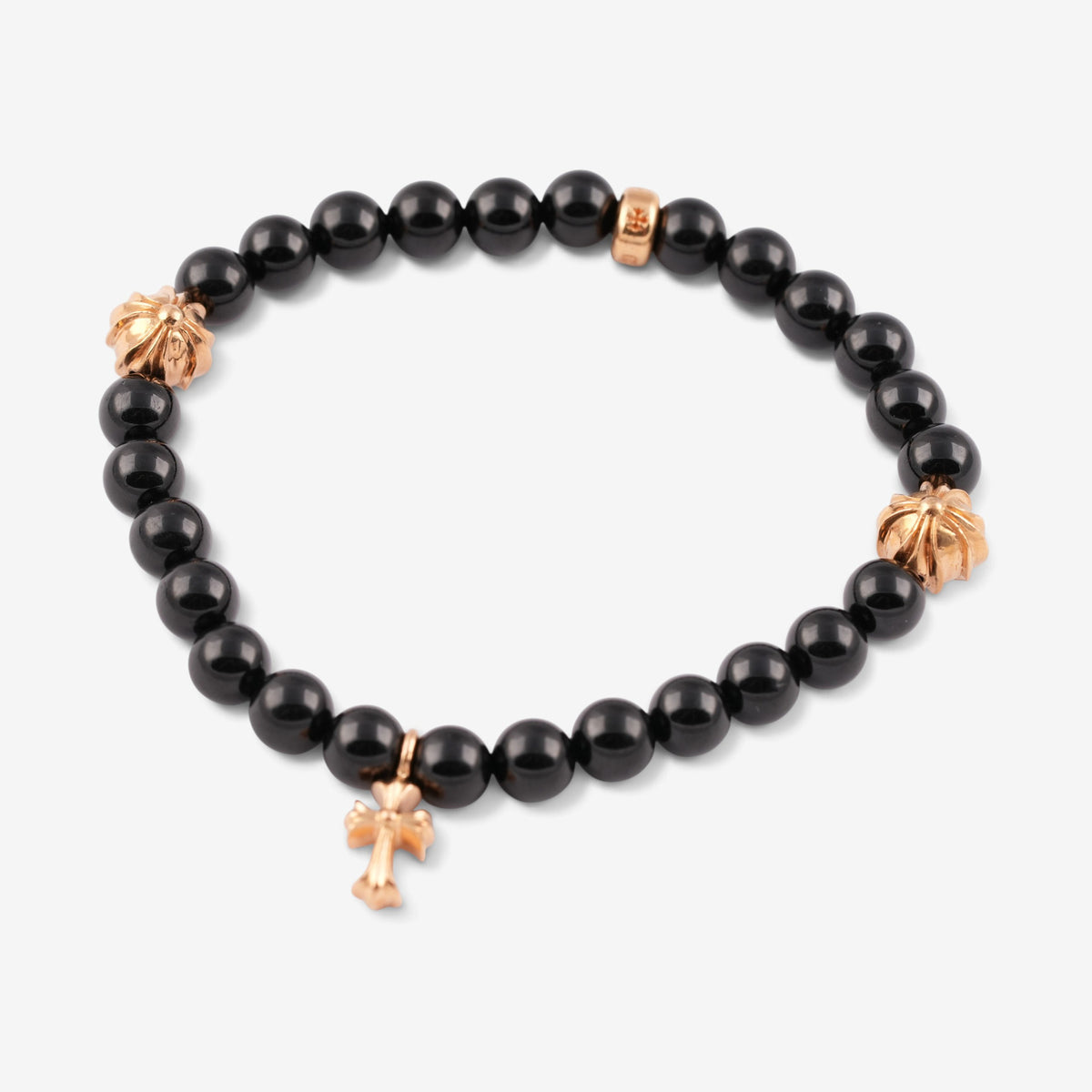 22k Stack Cross & 3 Beads Obsidian Bracelet