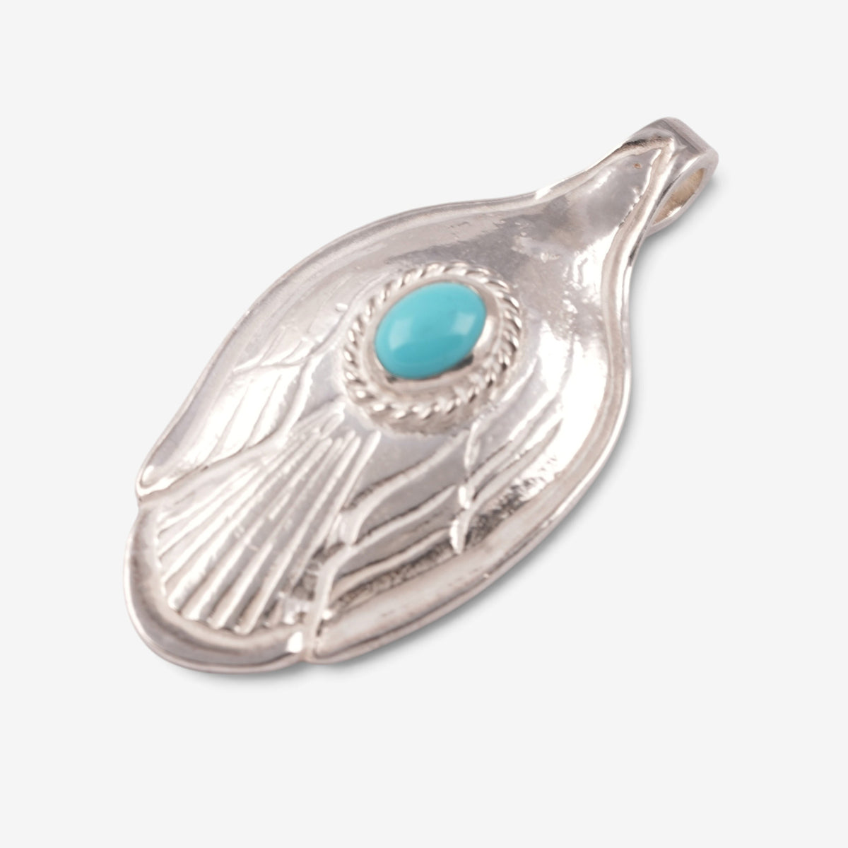 Rope-Bezel Turquoise Eagle Silver Spoon Pendant
