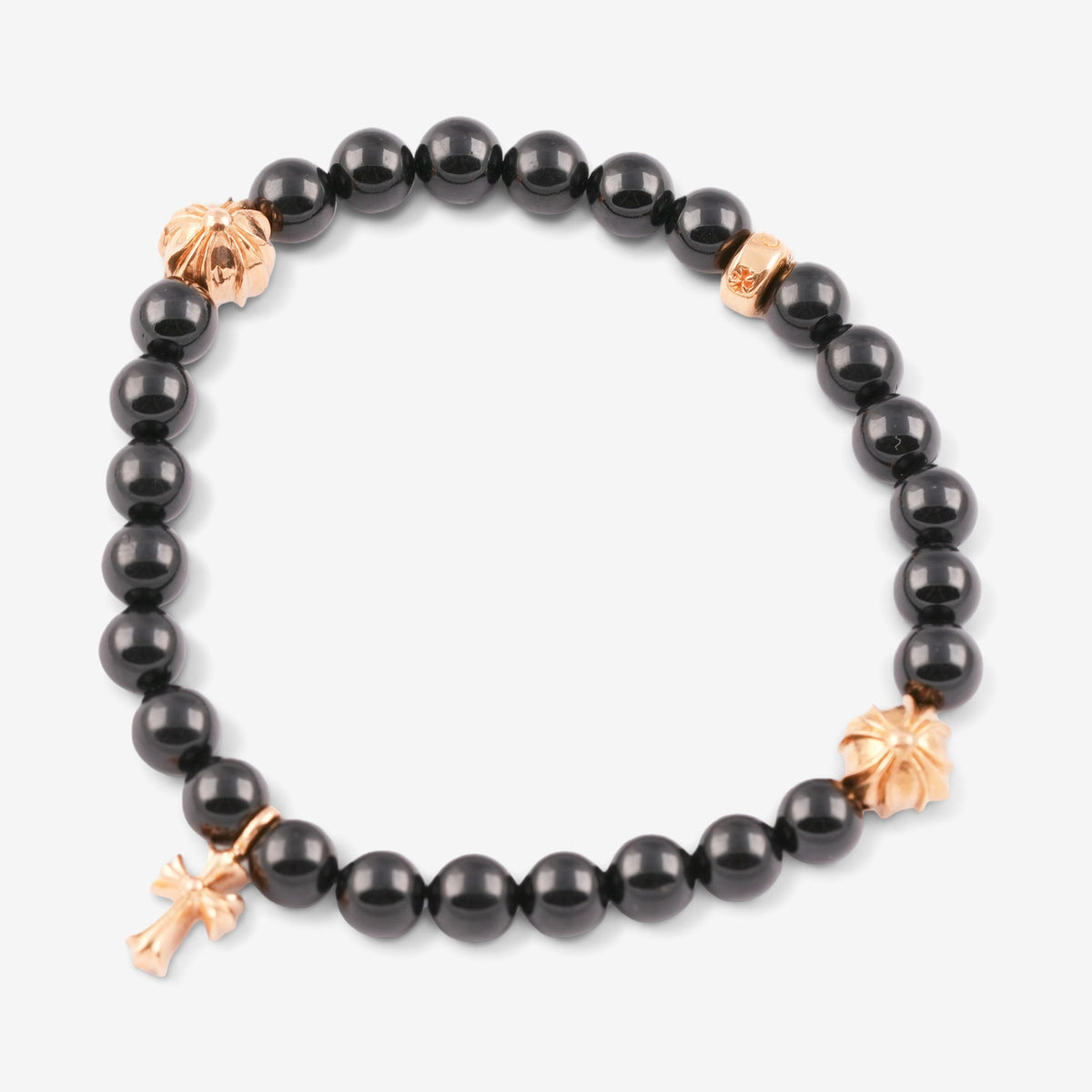 22k Stack Cross & 3 Beads Obsidian Bracelet