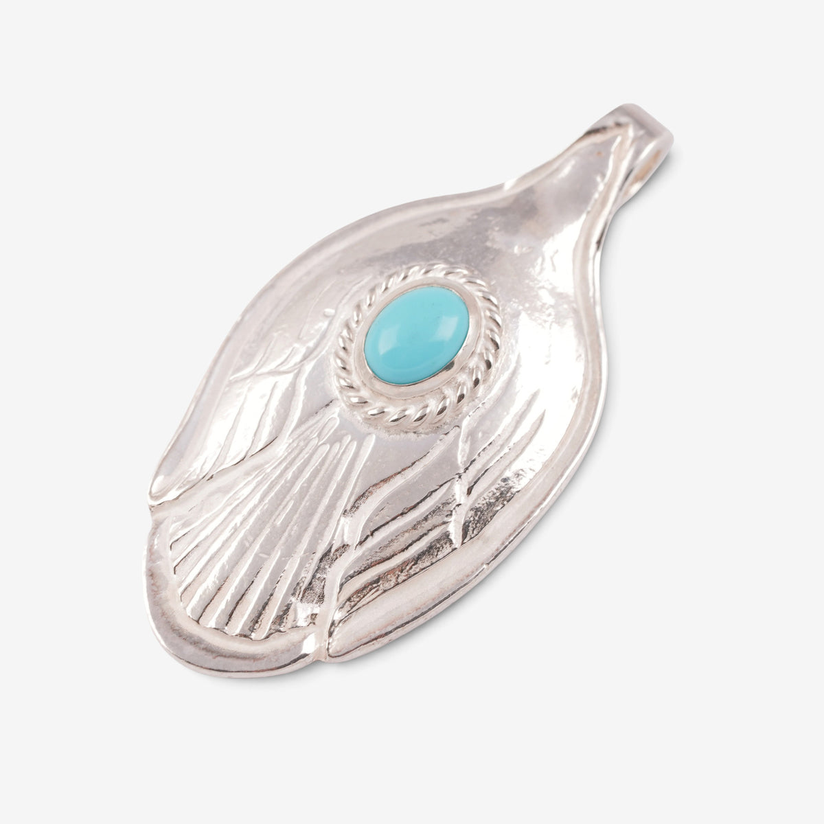 Rope-Bezel Turquoise Eagle Silver Spoon Pendant
