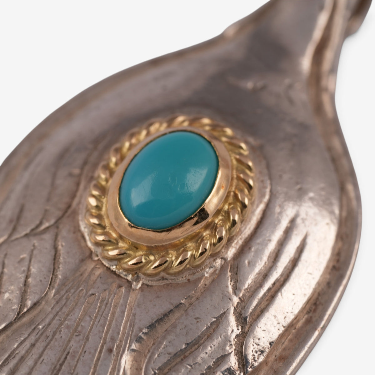 Gold Rope-Bezel Turquoise Eagle Silver Spoon Pendant