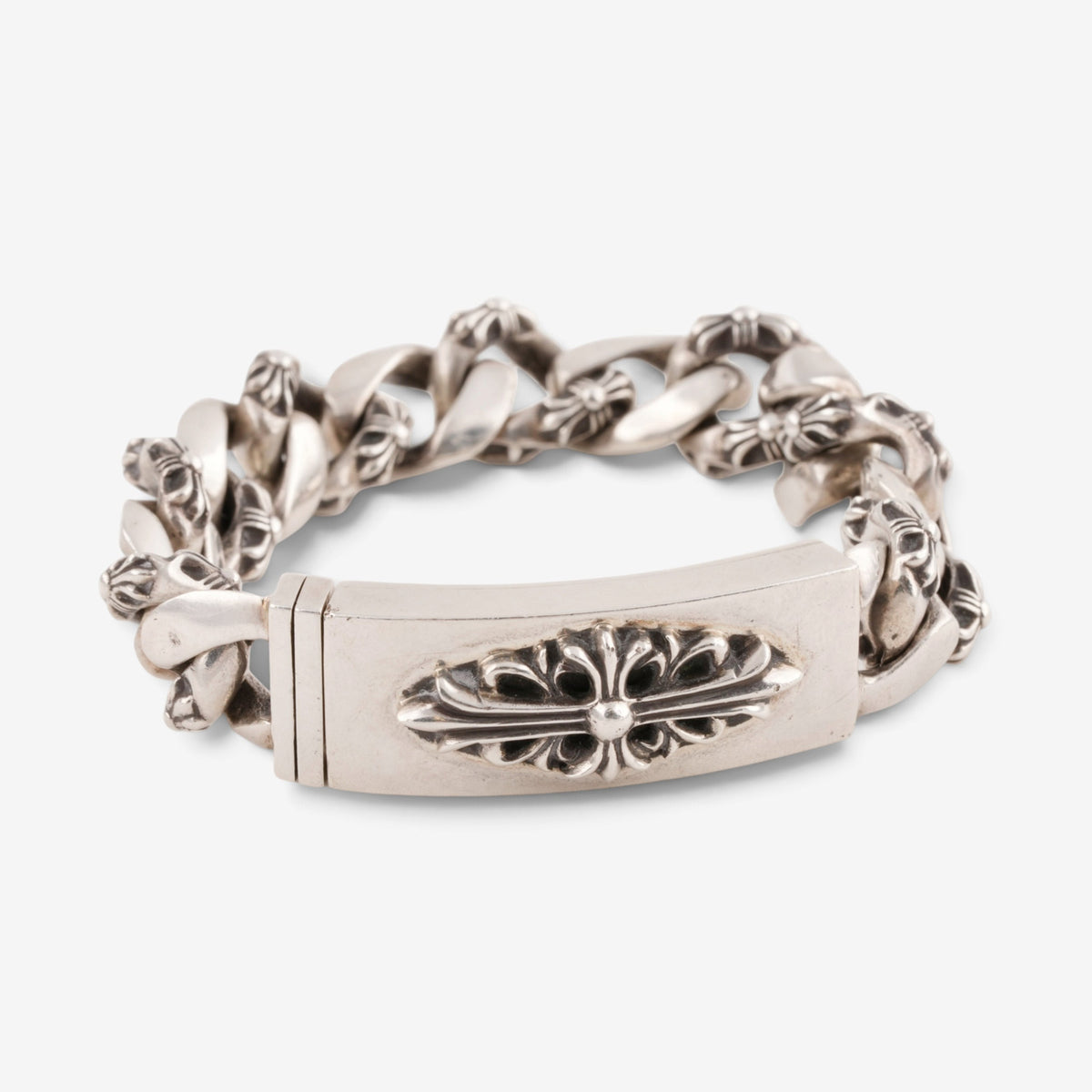Floral Cross ID Fancy Link Bracelet (8inch)