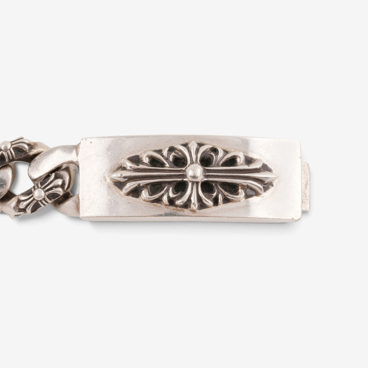 Floral Cross ID Fancy Link Bracelet (8inch)