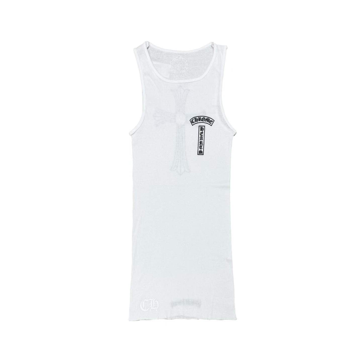 Black Print T-Bar Cross Tank Top (White) (S)