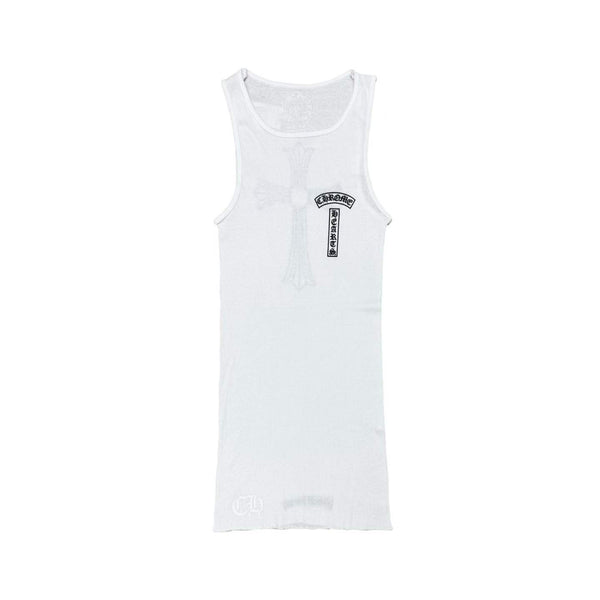 Black Print T-Bar Cross Tank Top (White) (S)