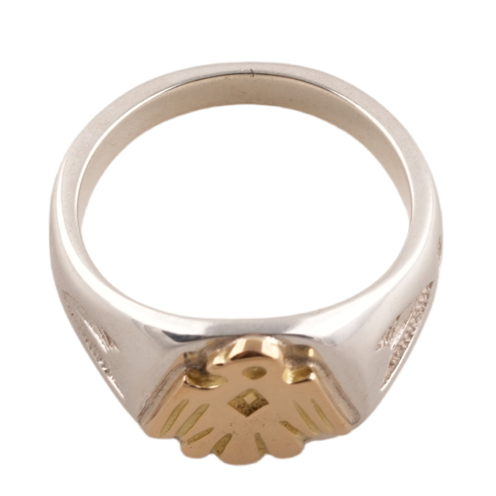 Gold Eagle Silver Signet Ring (Round) (US8)