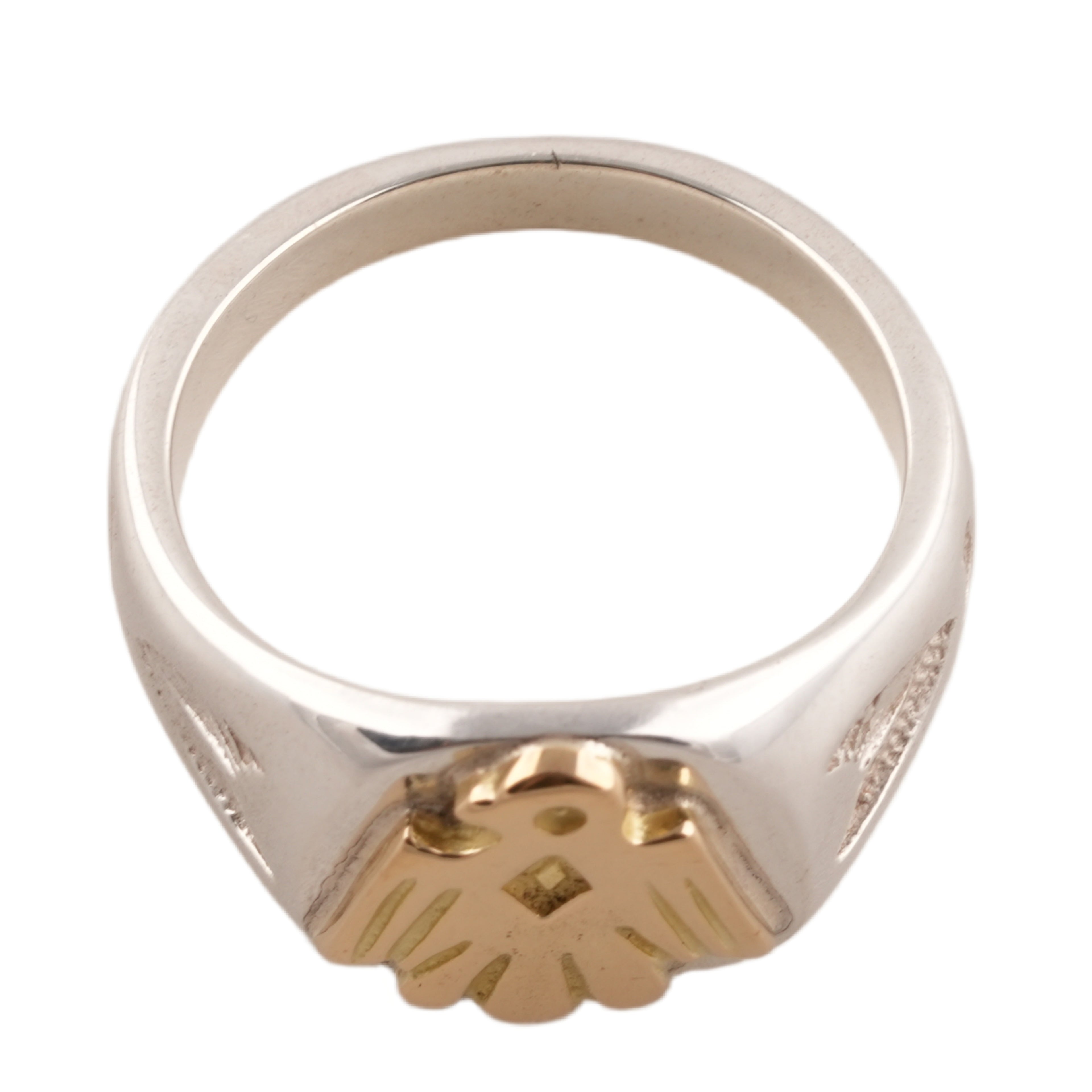 Gold Eagle Silver Signet Ring (Round) (US8)