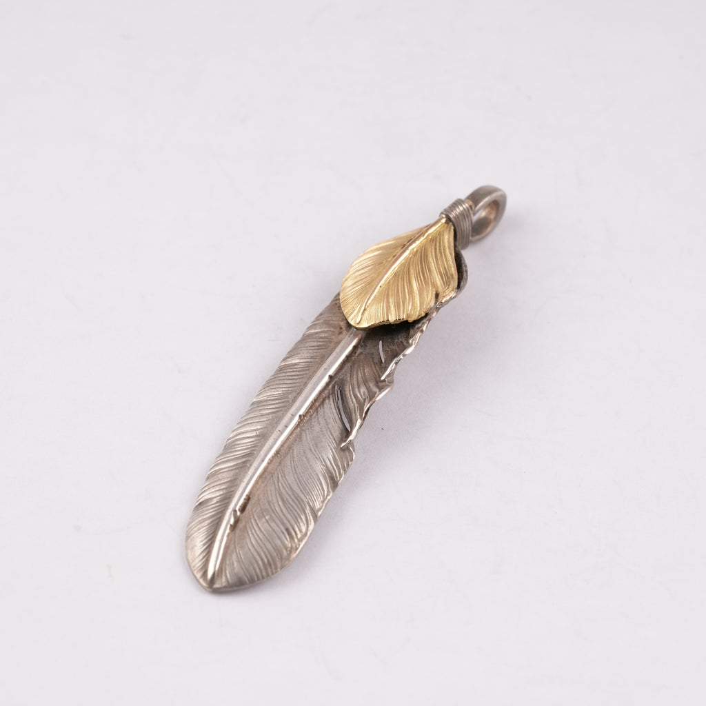 Gold Top Silver Feather Pendant (Left)(XL)