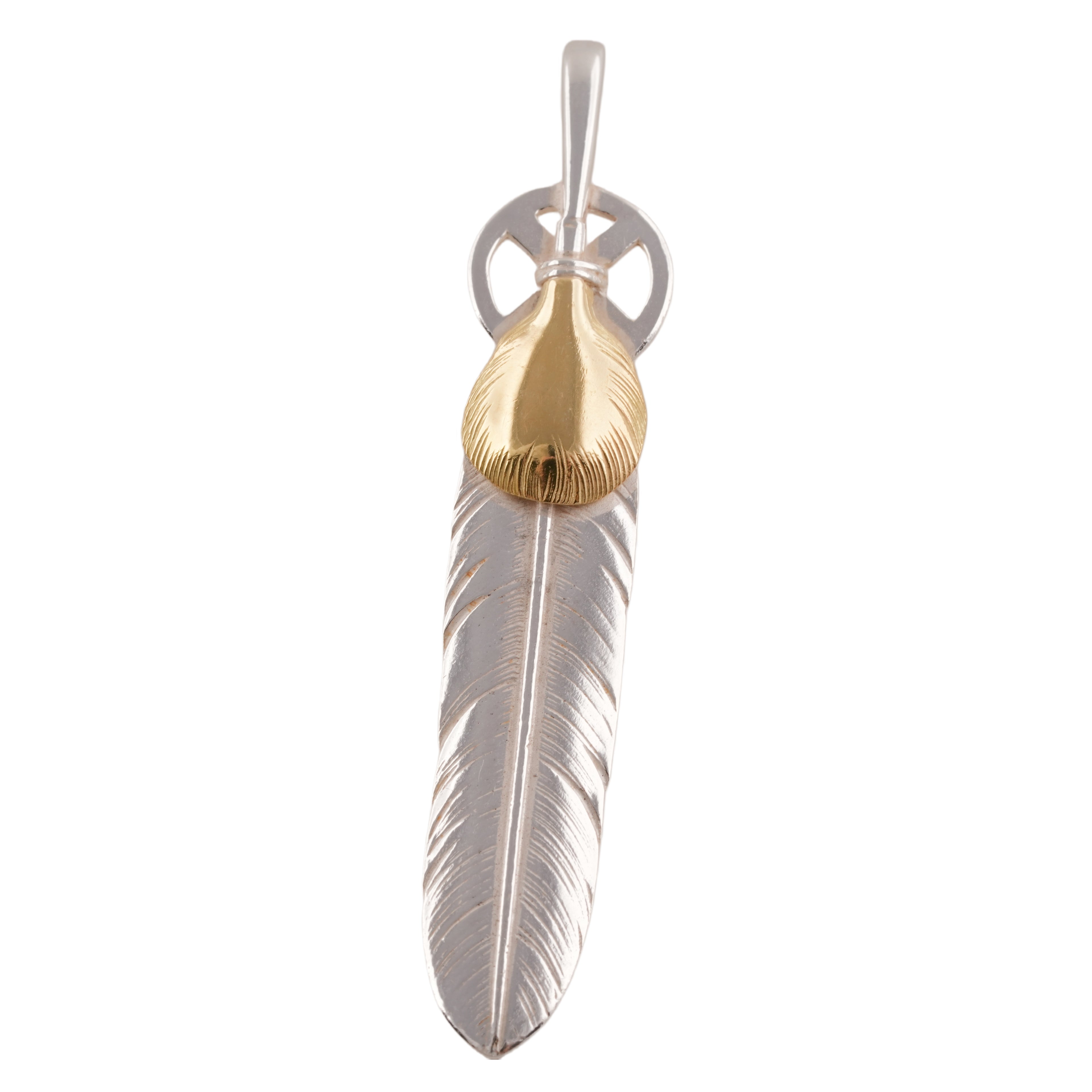 Gold Top Heart Wheel Silver Feather (L) #00382