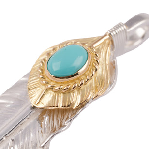 Gold Top & Rope-Bezel Turquoise Silver Feather (Left)(XL) #00167