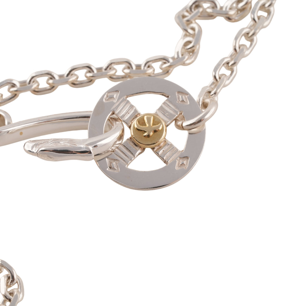 Eagle Silver Hook & Gold Eagle Stamp Silver Wheel Thick Square Chain Necklace (20inch)
