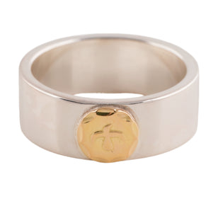 Gold Eagle Stamp Flat Silver Ring (US9)