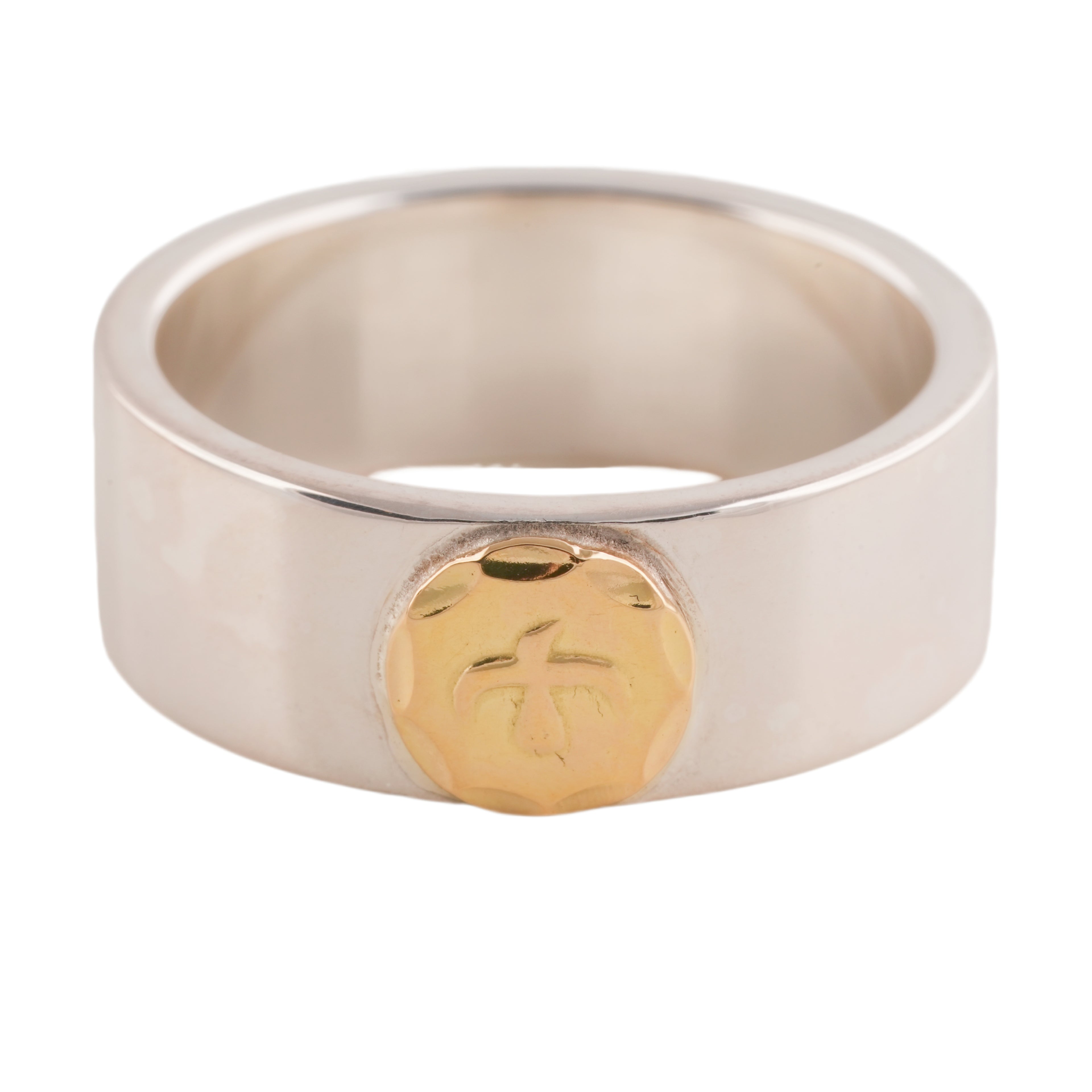 Gold Eagle Stamp Flat Silver Ring (US9)
