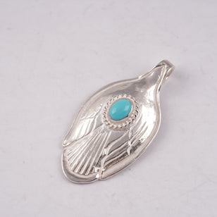 Rope-Bezel Turquoise Eagle Silver Spoon Pendant