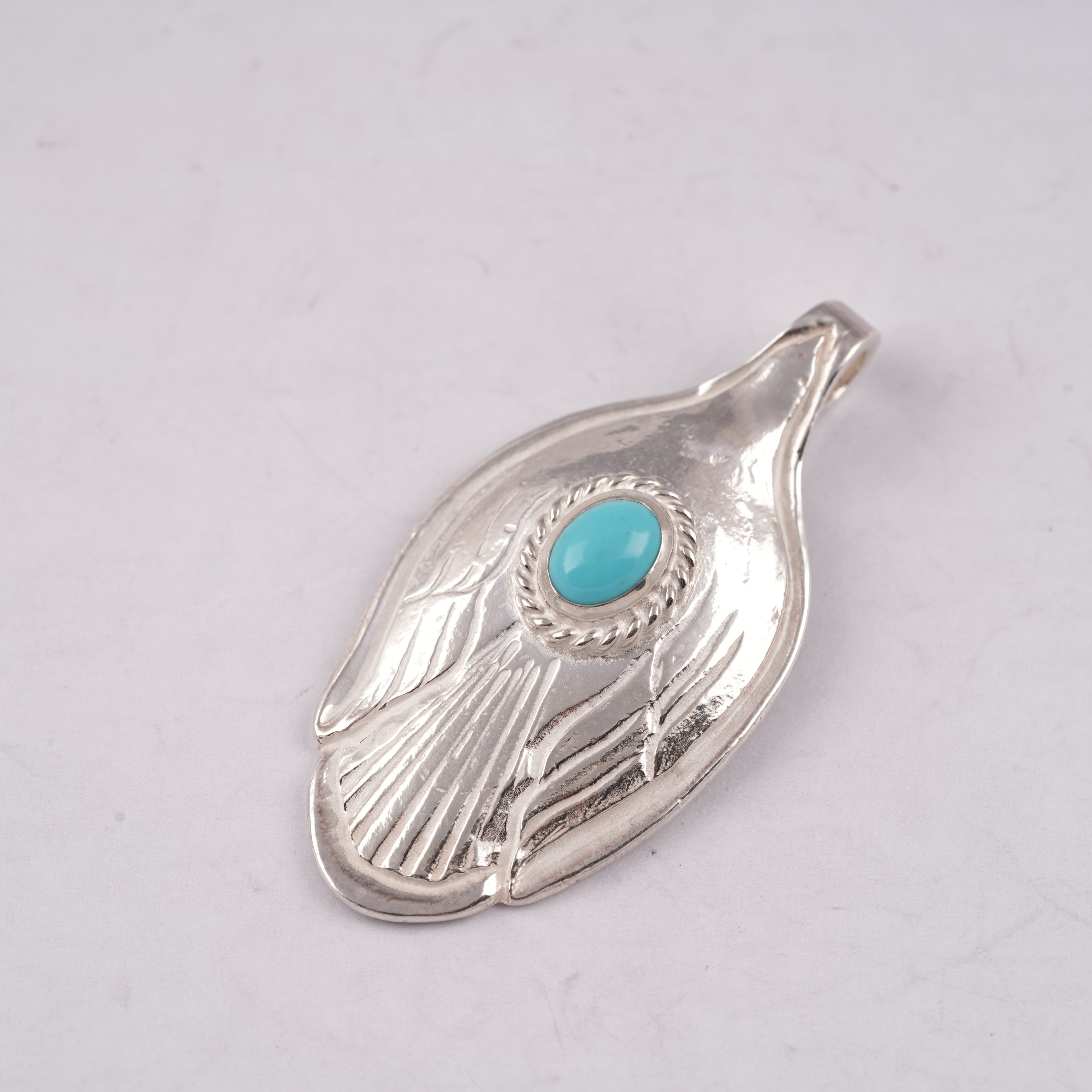 Rope-Bezel Turquoise Eagle Silver Spoon Pendant