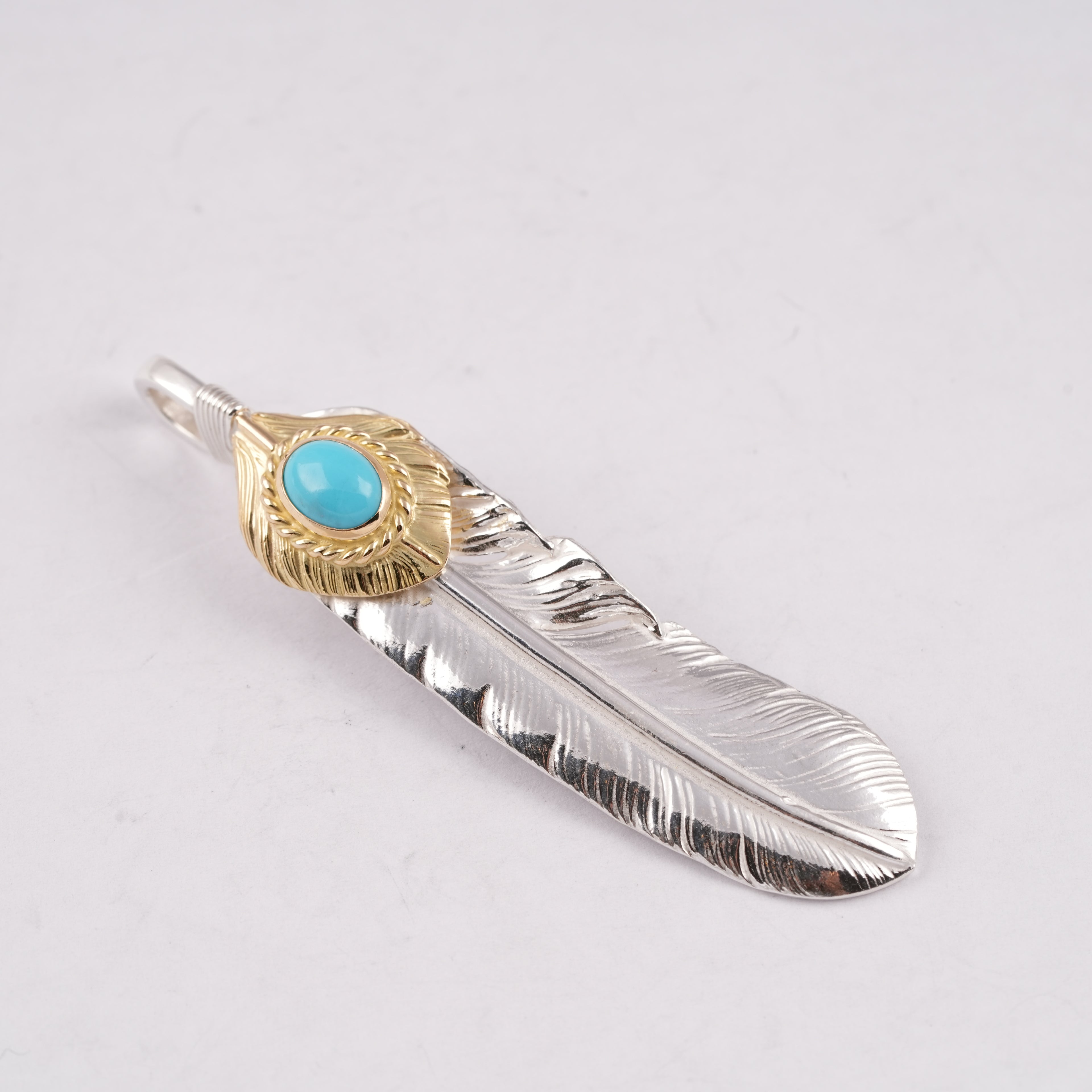 Gold Top & Rope-Bezel Turquoise Silver Feather (Left)(XL)