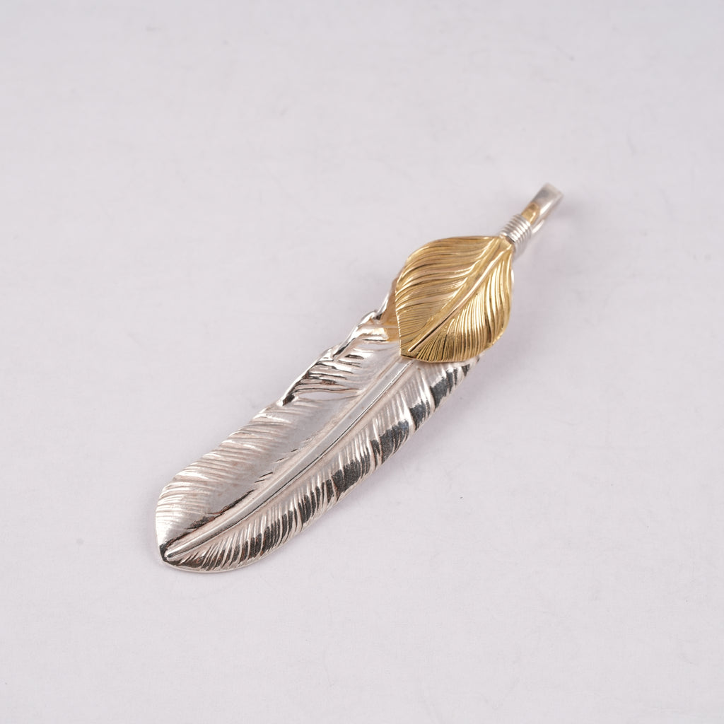 Gold Top Silver Feather Pendant (Right)(XL)
