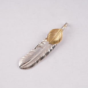 Gold Top Silver Feather Pendant (Right)(XL)