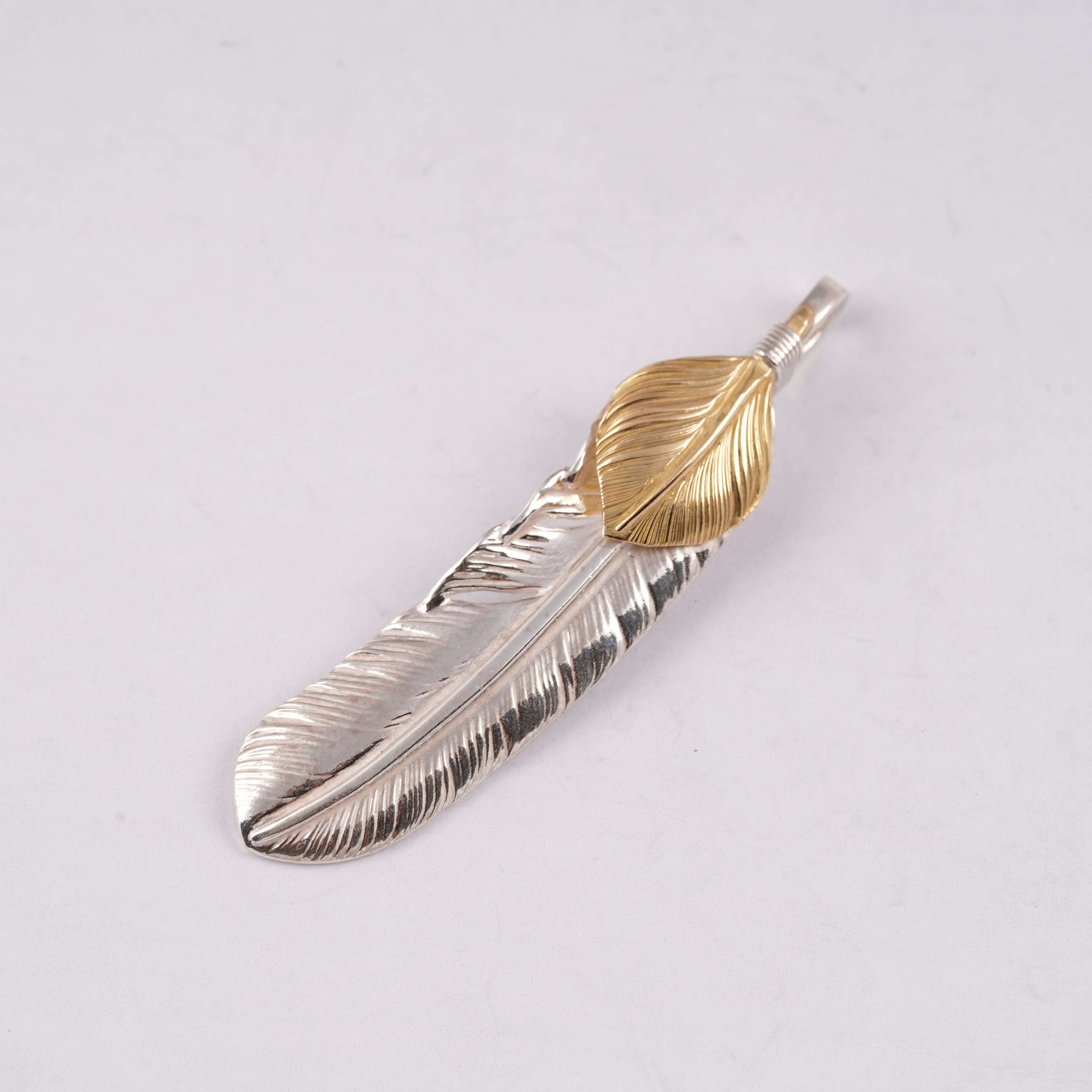 Gold Top Silver Feather Pendant (Right)(XL)