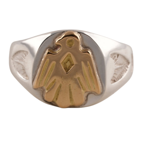 Gold Eagle Silver Signet Ring (Round) (US8)