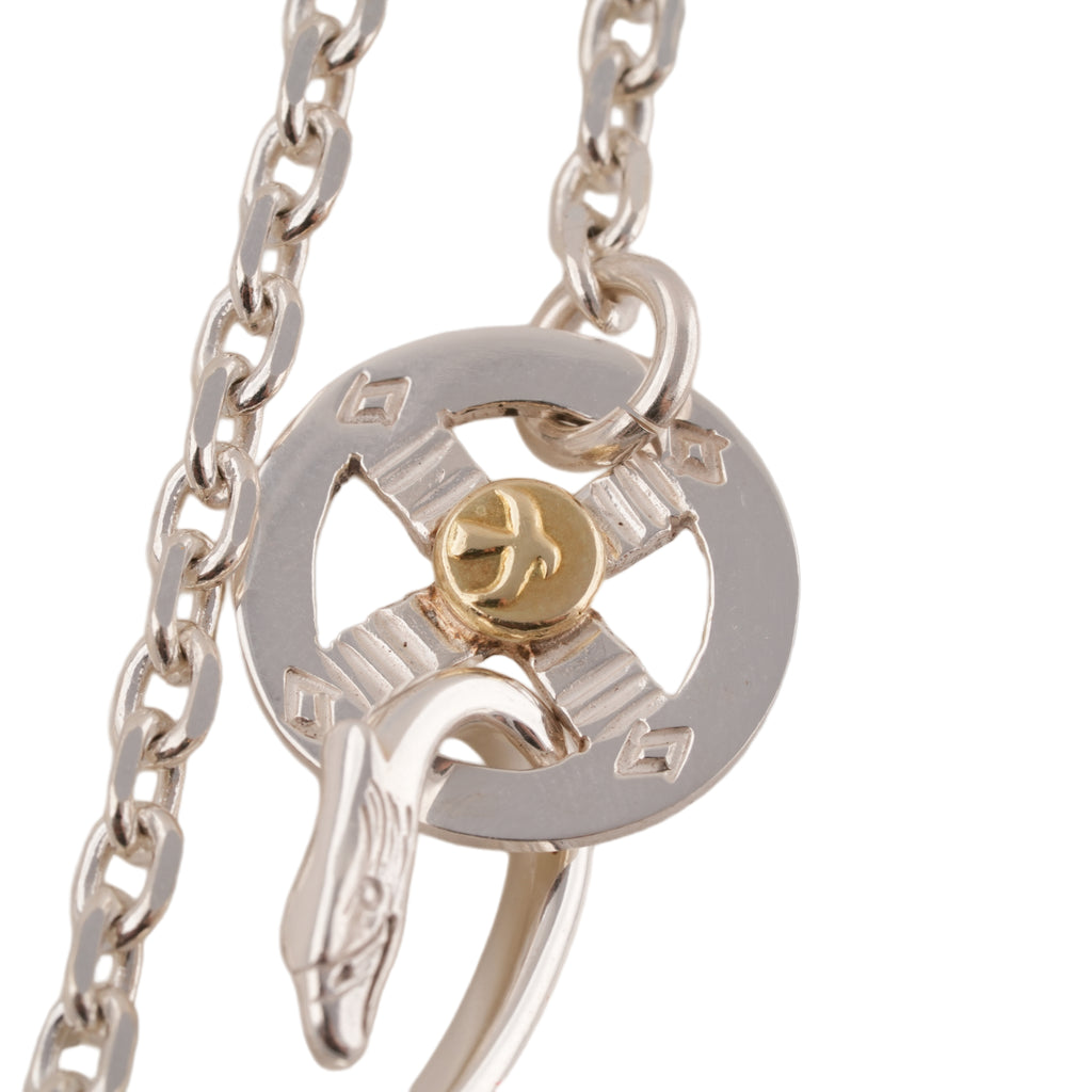 Eagle Silver Hook & Gold Eagle Stamp Silver Wheel Thick Square Chain Necklace (20inch)