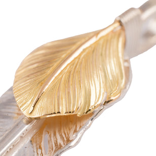 Gold Top Silver Feather Pendant (Left)(XL) #00112