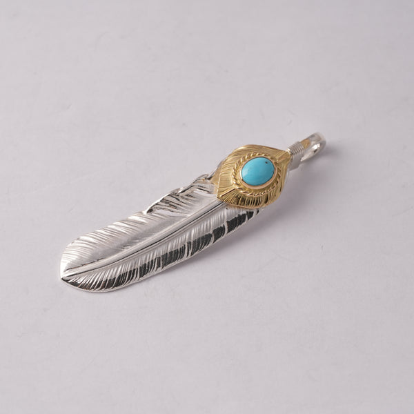 Gold Top & Rope-Bezel Turquoise Silver Feather (Right)(XL)