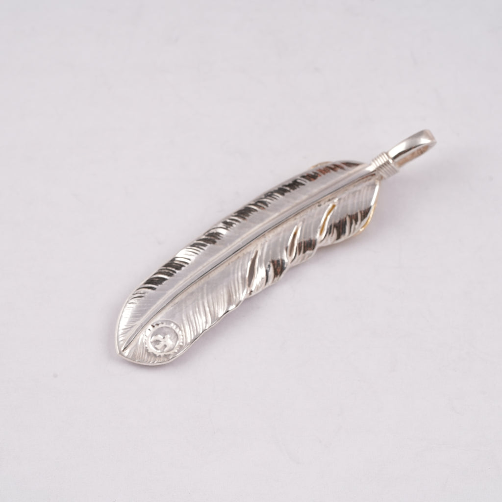 Gold Top Silver Feather Pendant (Right)(XL)