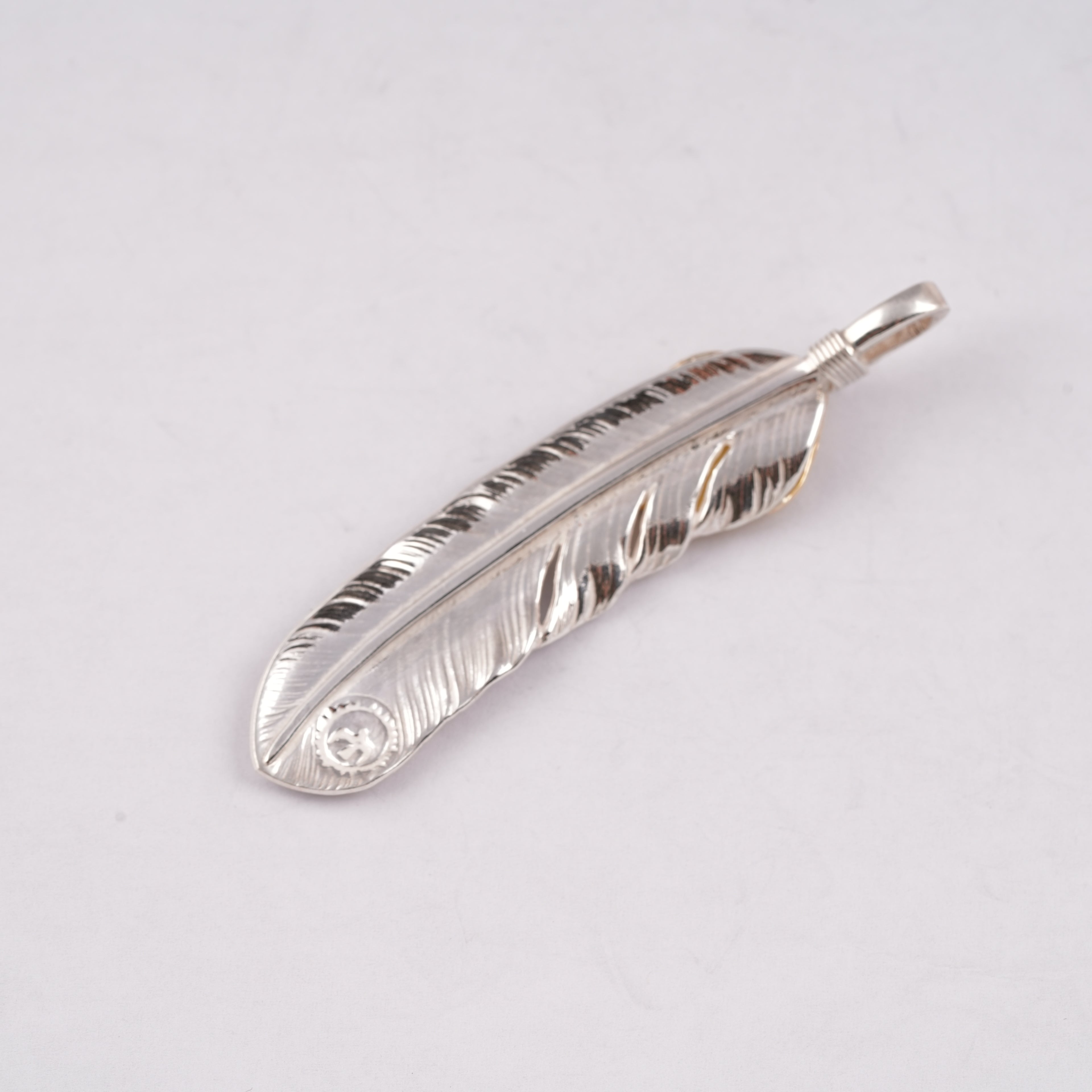 Gold Top Silver Feather Pendant (Right)(XL)