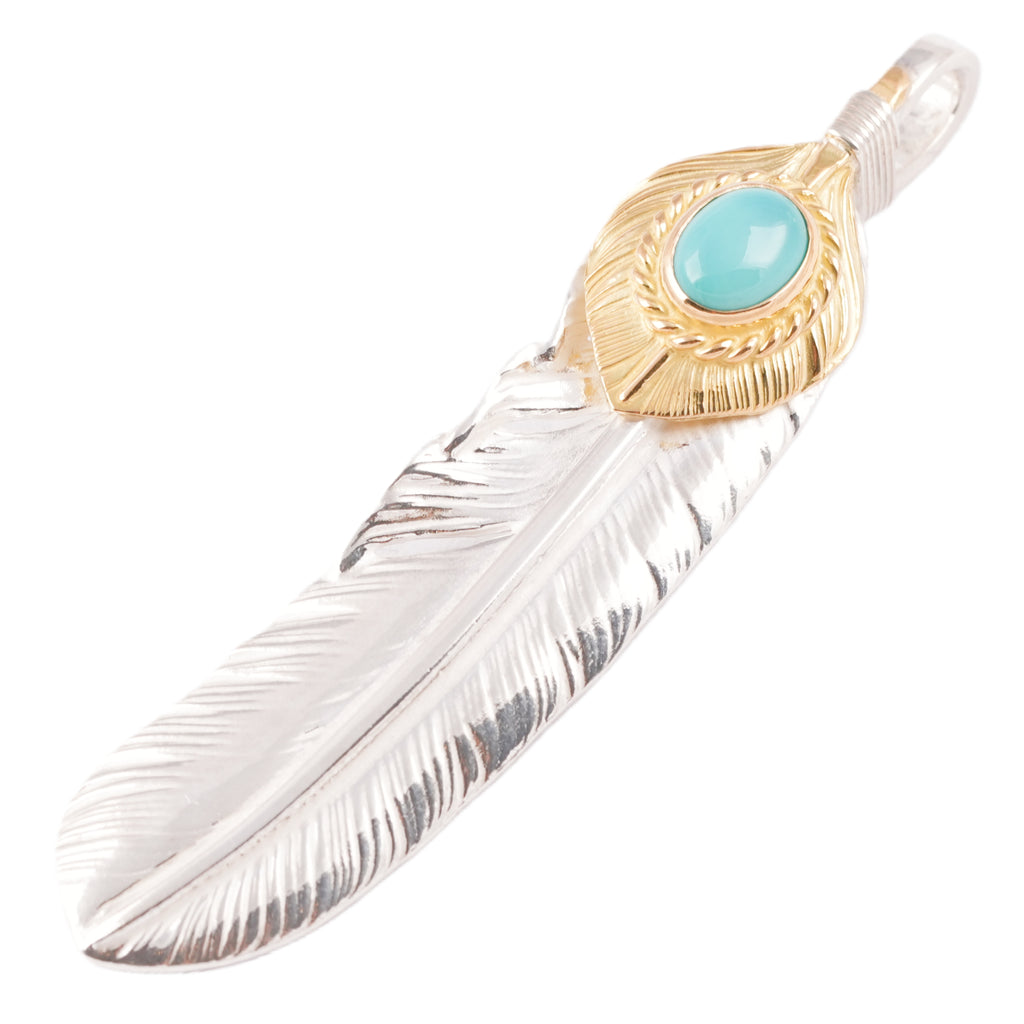 Gold Top & Rope-Bezel Turquoise Silver Feather (Right)(XL) #00171