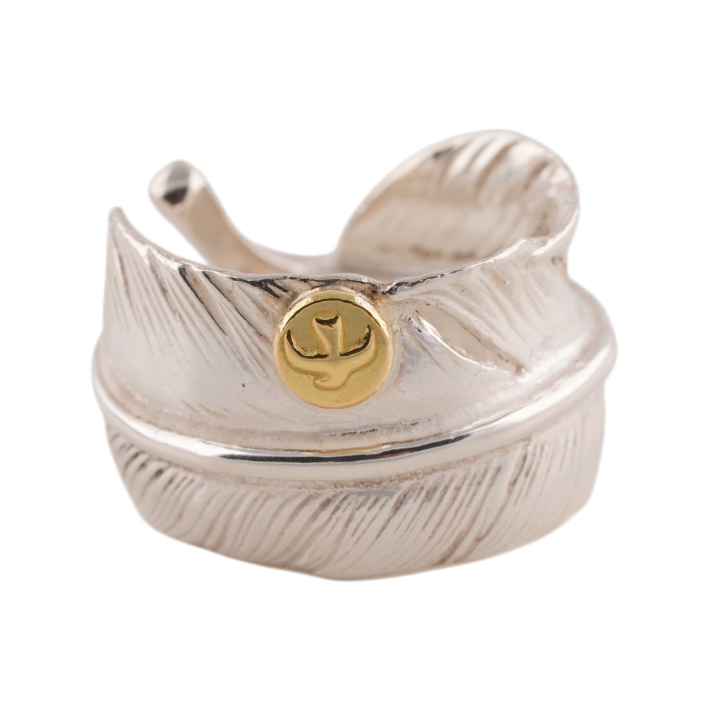 Gold Stamp Feather Silver Ring (Right) (Old Design) (US8)