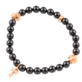 22k Stack Cross & 3 Beads Obsidian Bracelet — Chrome Hearts