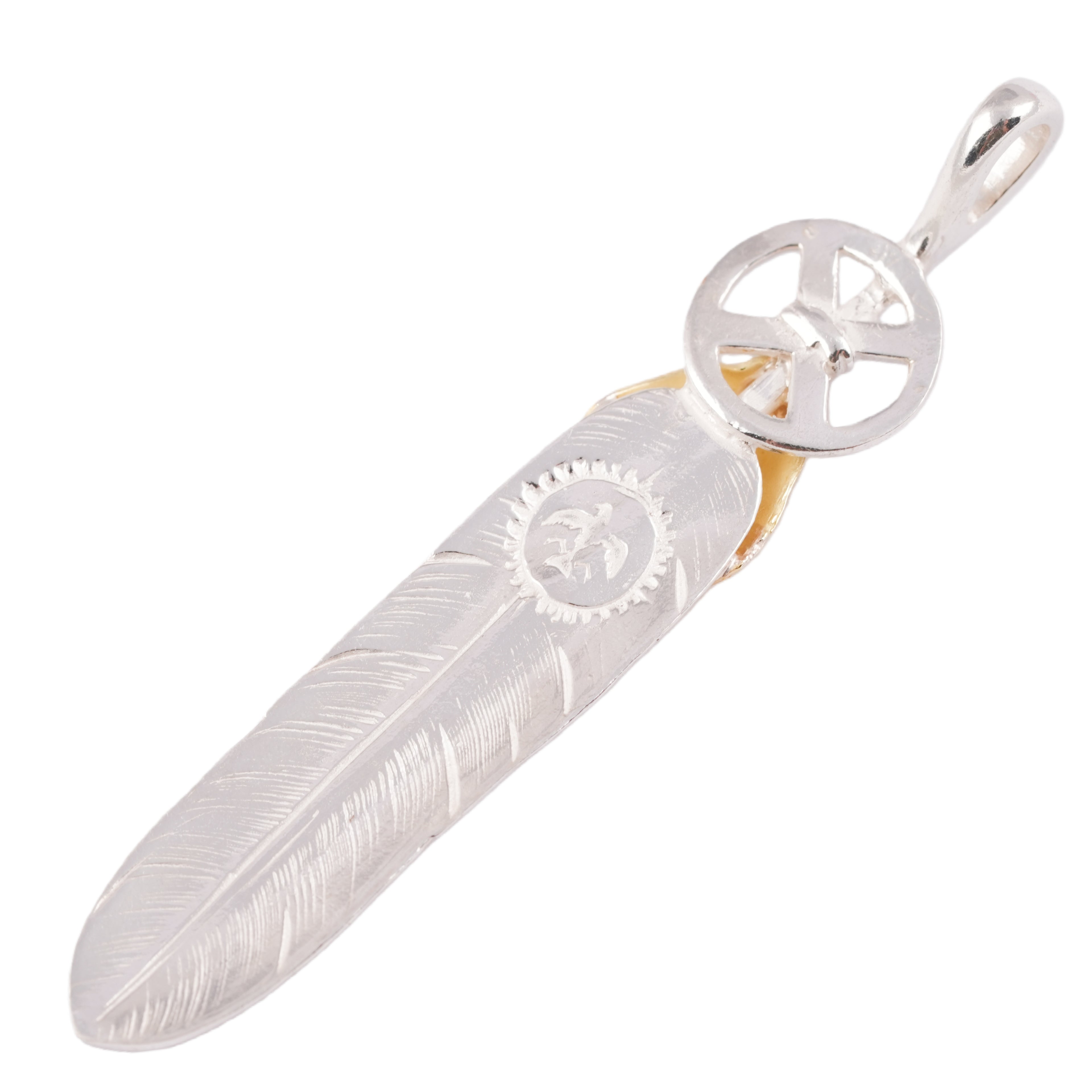 Gold Top Heart Wheel Silver Feather (L) #00192