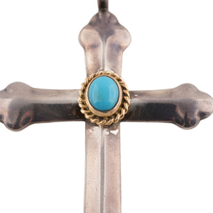 Small Gold Rope-Bezel Turquoise Silver Cross