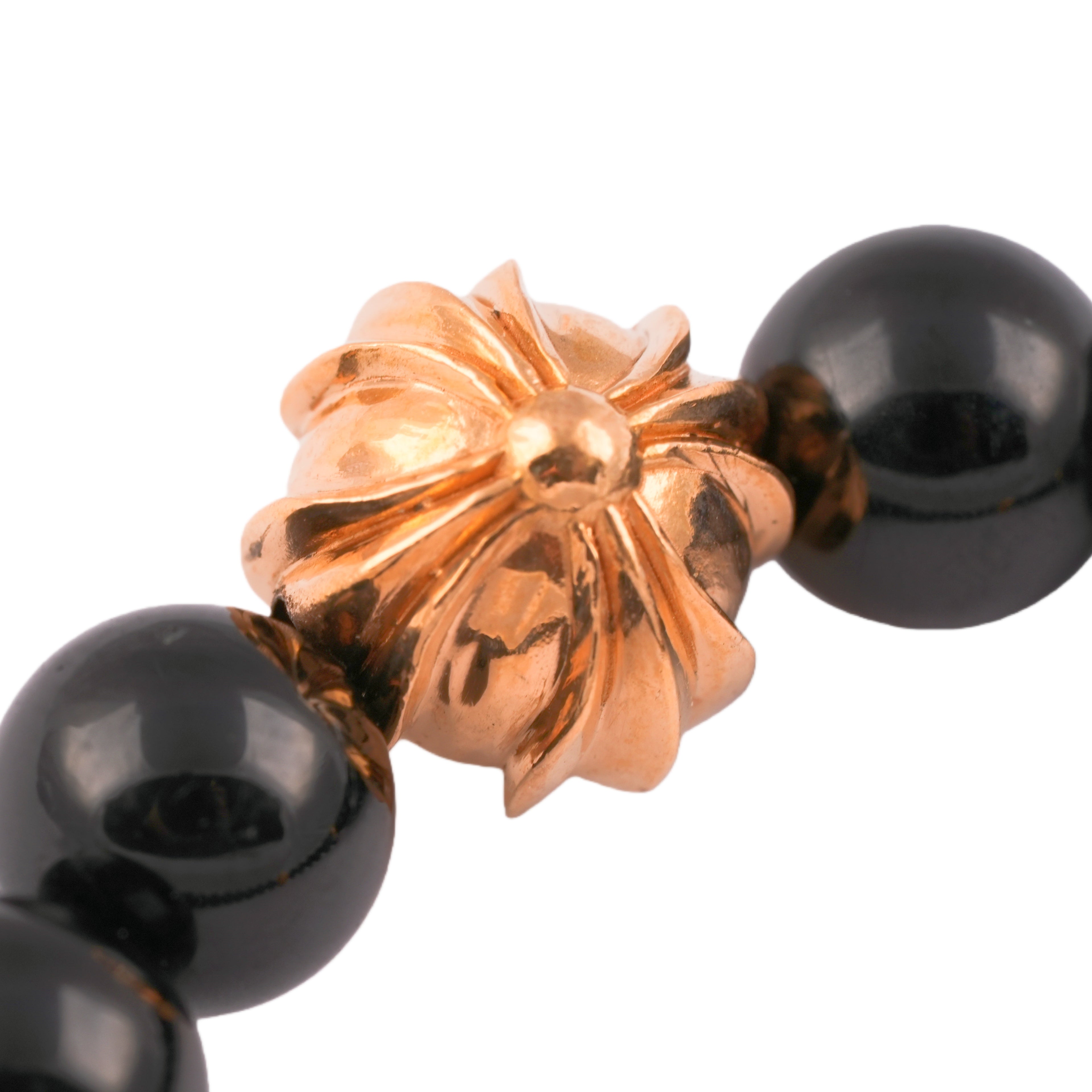 22k Stack Cross & 3 Beads Obsidian Bracelet