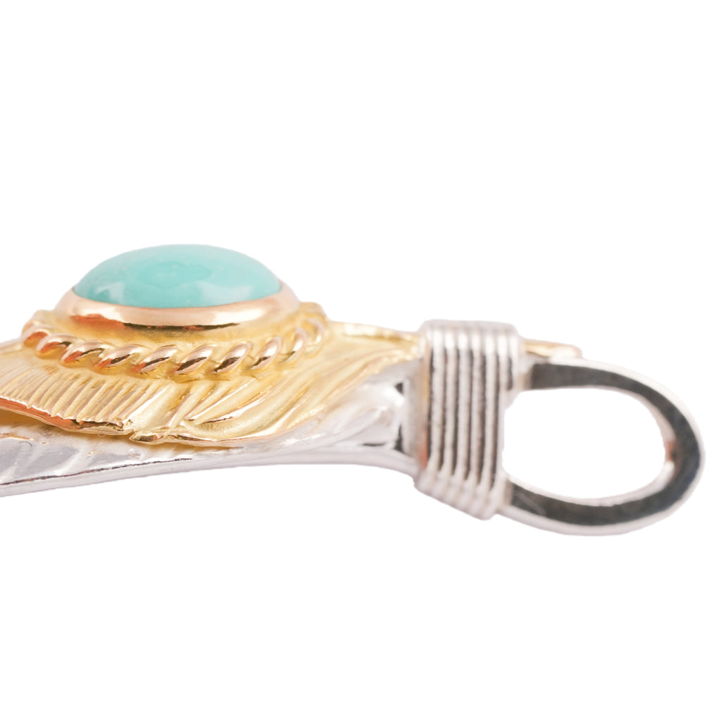 Gold Top & Rope-Bezel Turquoise Silver Feather (Right)(XL) #00168