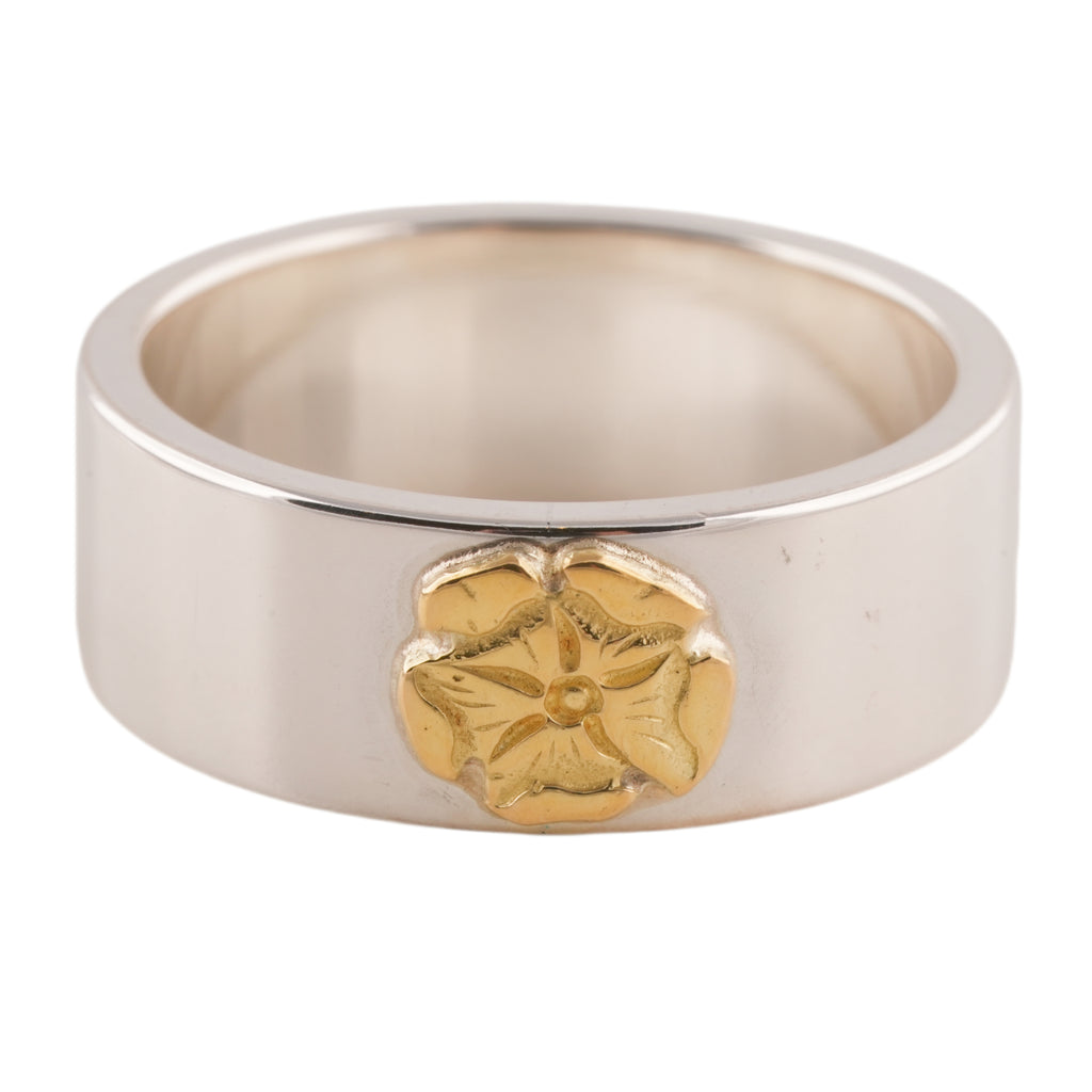 Gold Rose Stamp Flat Silver Ring (US9) #00316