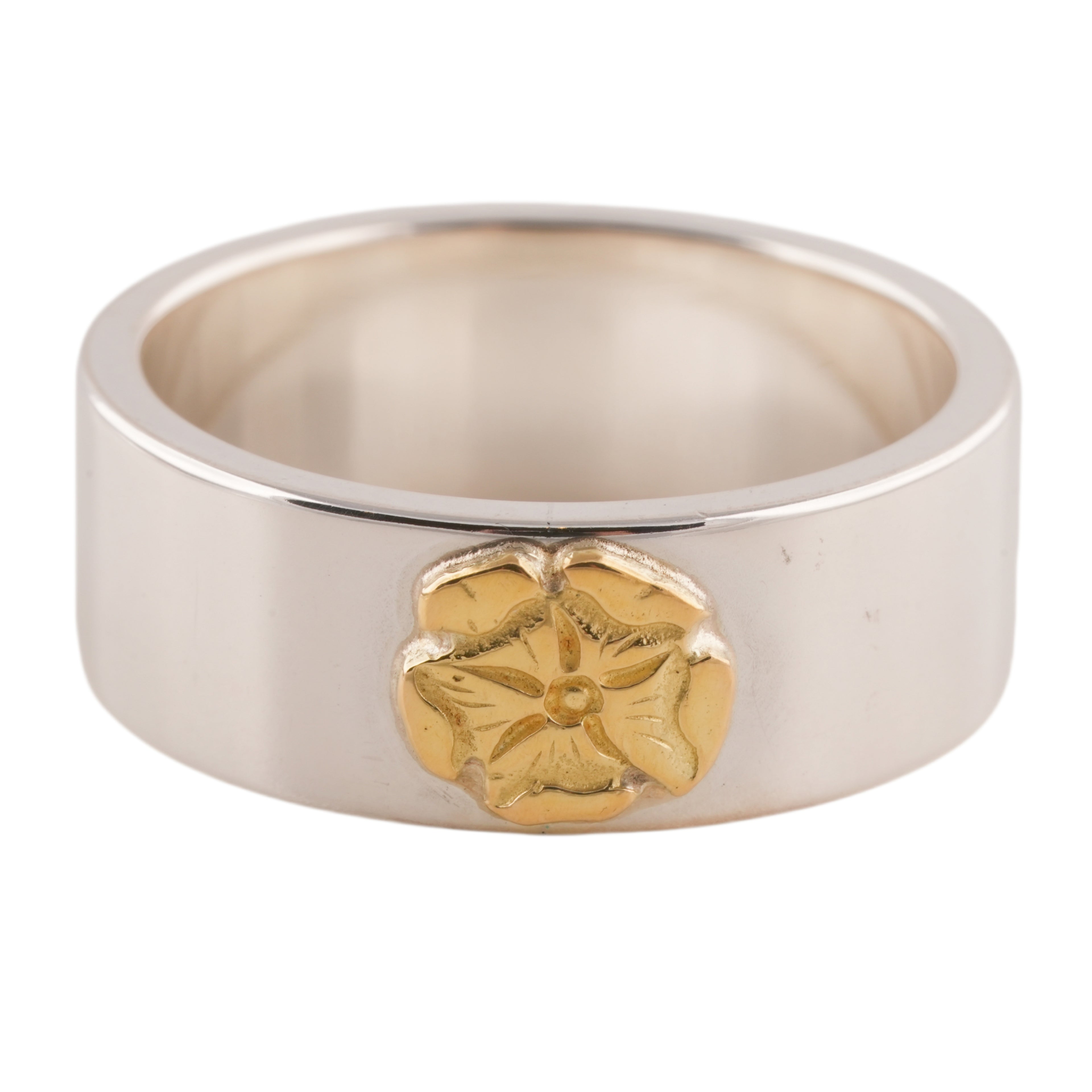 Gold Rose Stamp Flat Silver Ring (US9) #00316