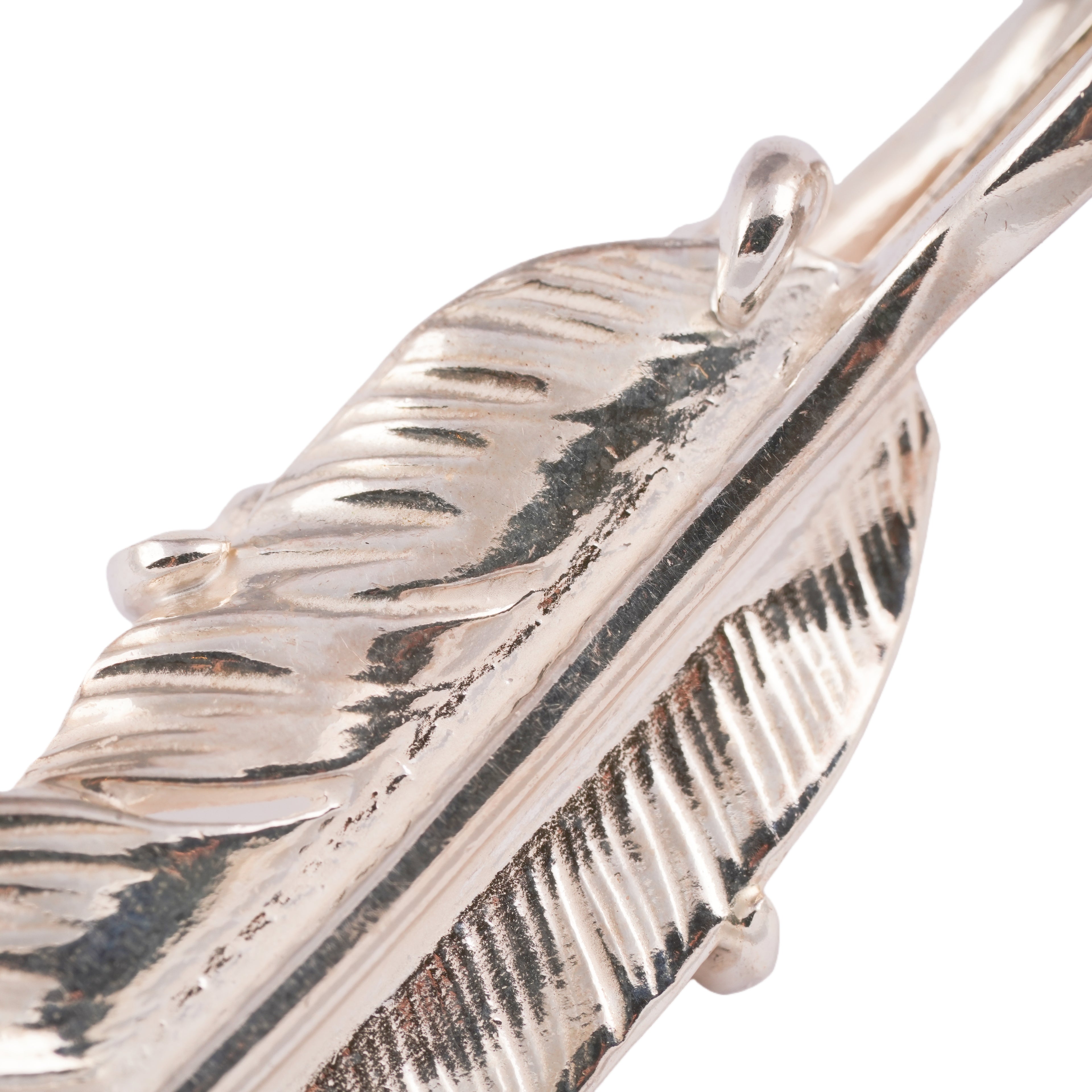 Claw Silver Feather w/ Gold Stamp Pendant (Left)(XL)