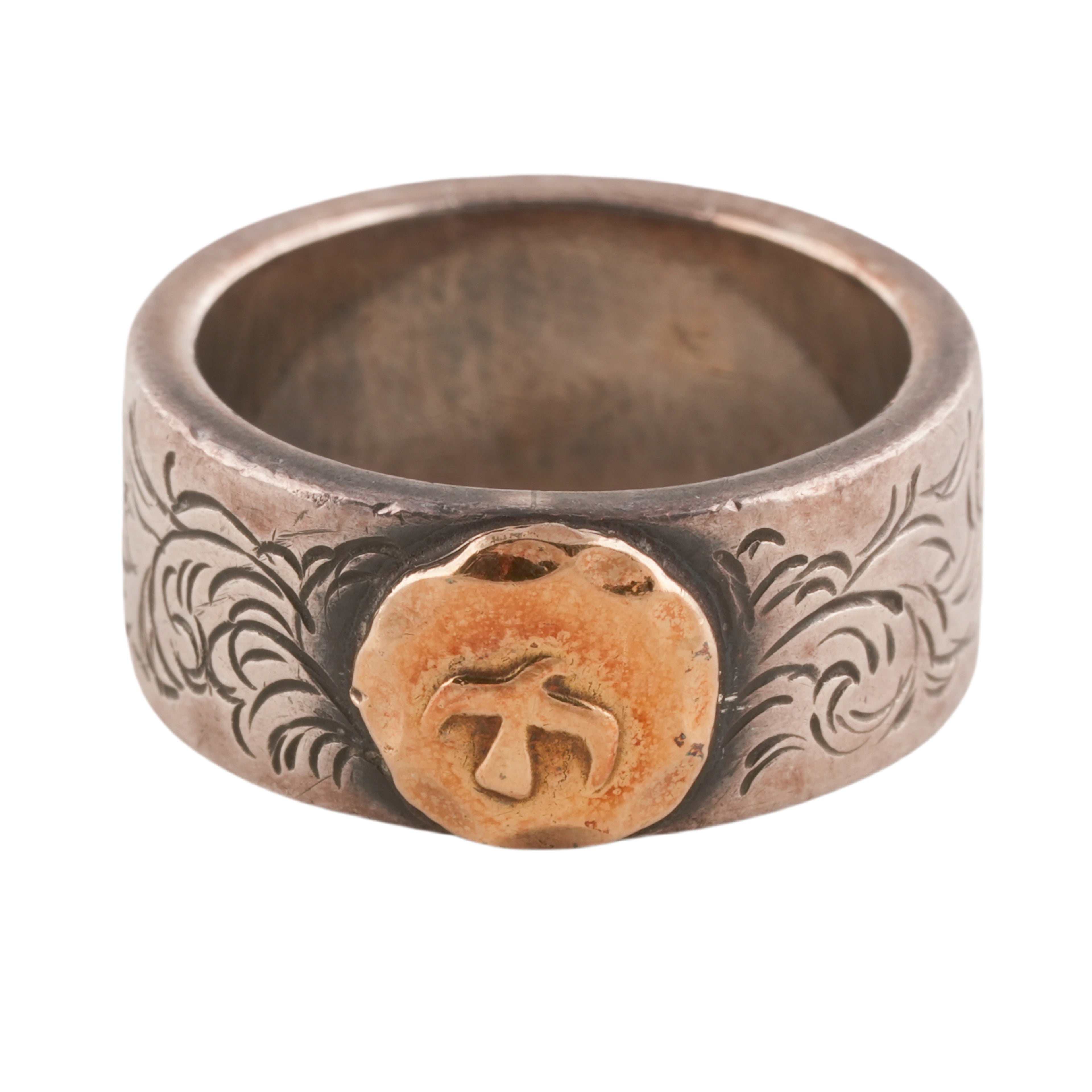 Gold Eagle Stamp Flat Silver Ring (Goro-Stamped 'Chikako' Custom) (US5)