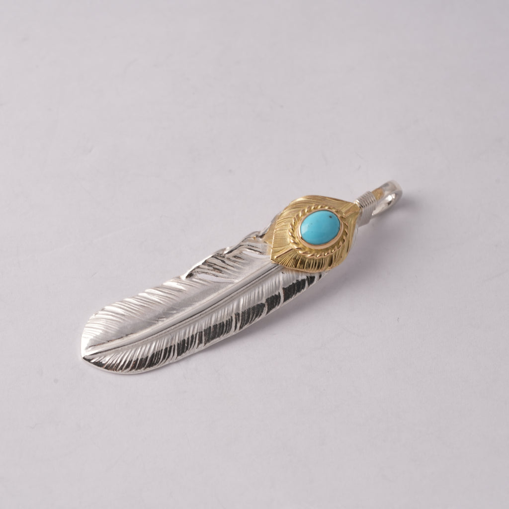 Gold Top & Rope-Bezel Turquoise Silver Feather (Right)(XL)