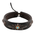 Gold Rope-Bezel Turquoise GC24 3-Concho Leather Bracelet — Goro's