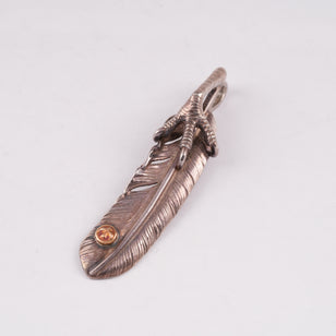 Claw Silver Feather w/ Gold Stamp Pendant (Right)(XL)
