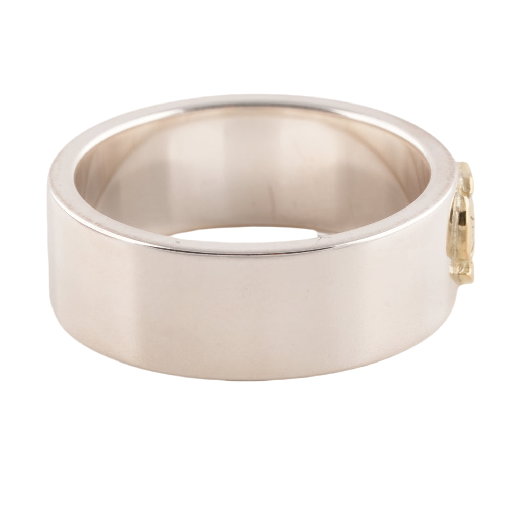 Gold Rose Stamp Flat Silver Ring (US10)