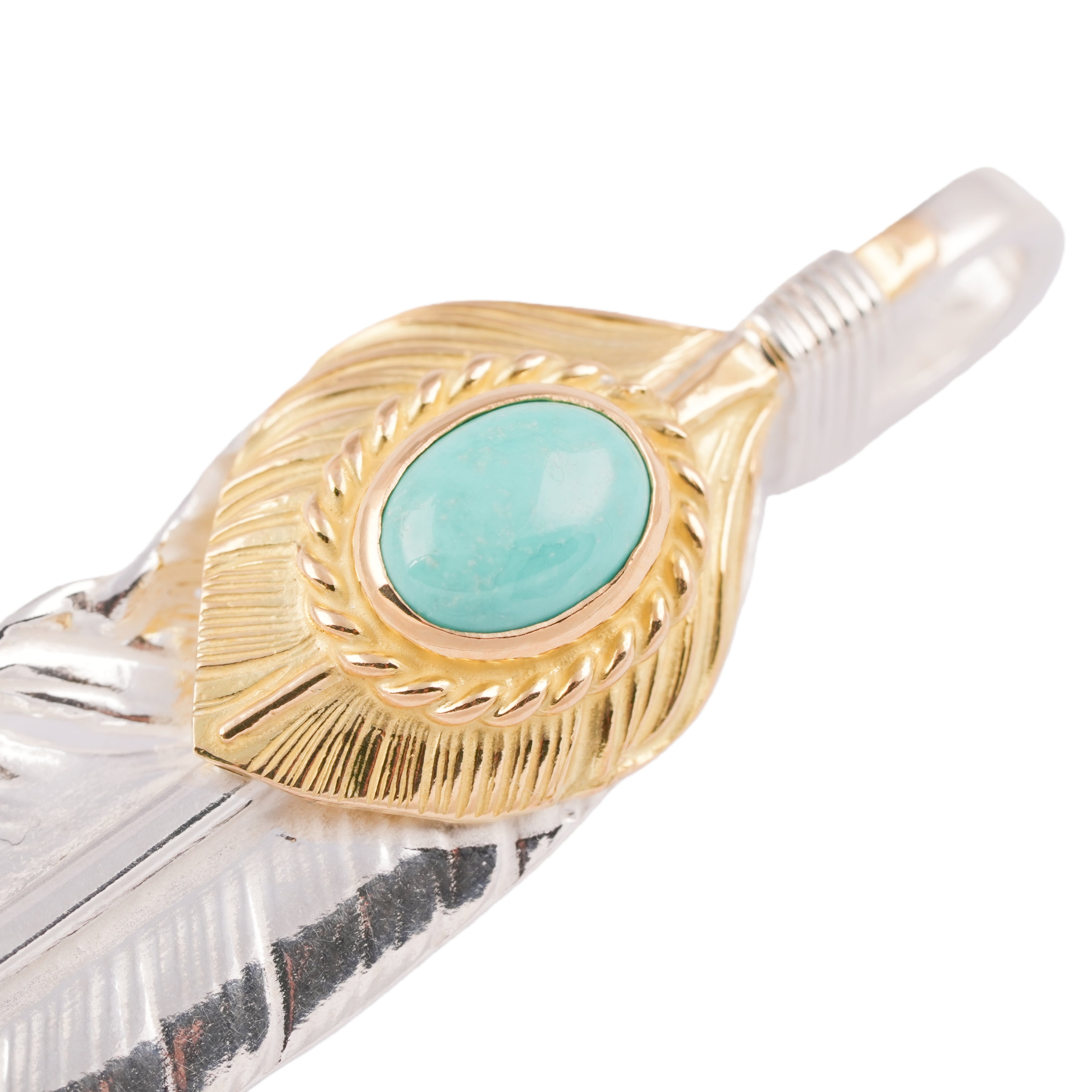 Gold Top & Rope-Bezel Turquoise Silver Feather (Right)(XL) #00168