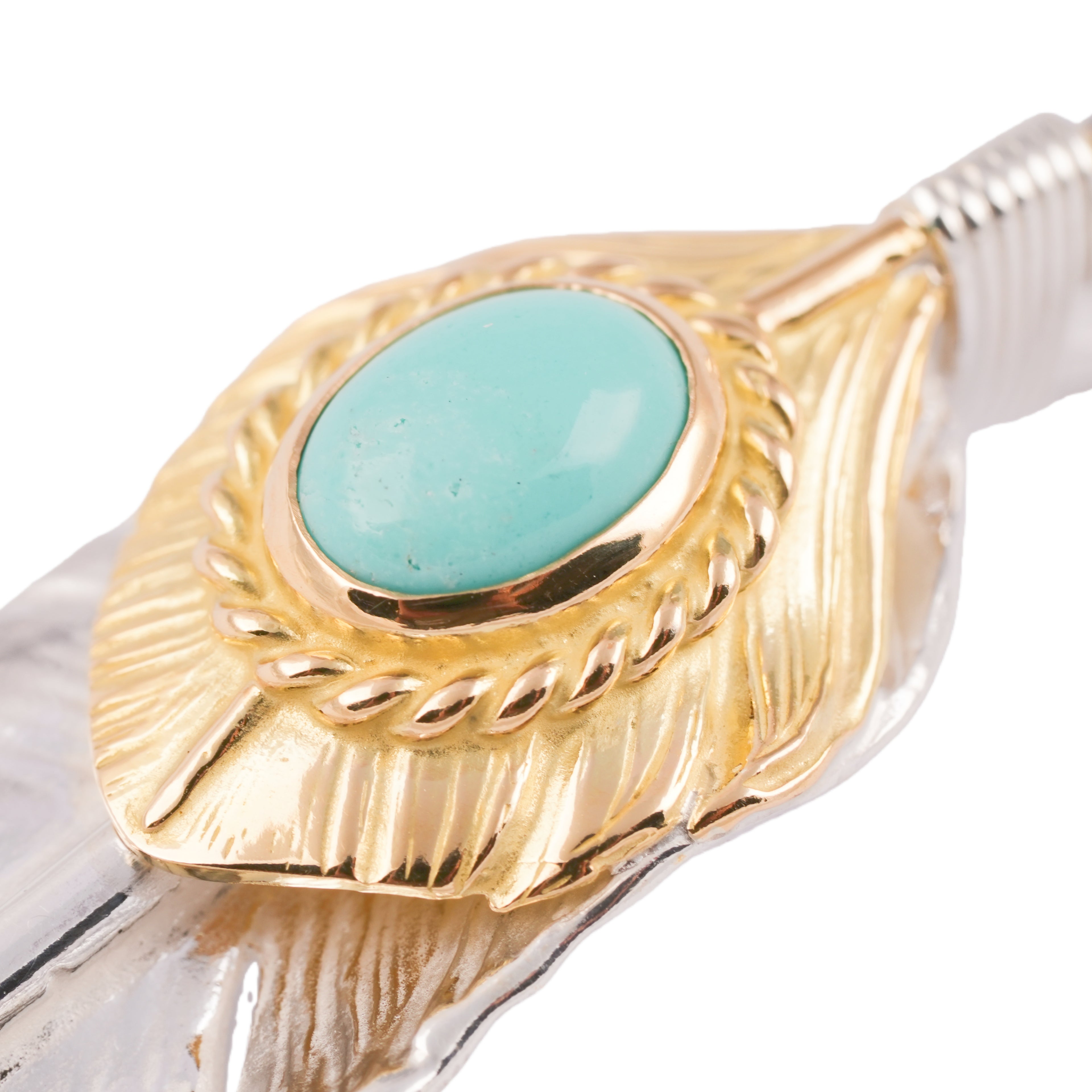 Gold Top & Rope-Bezel Turquoise Silver Feather (Left)(XL) #00169