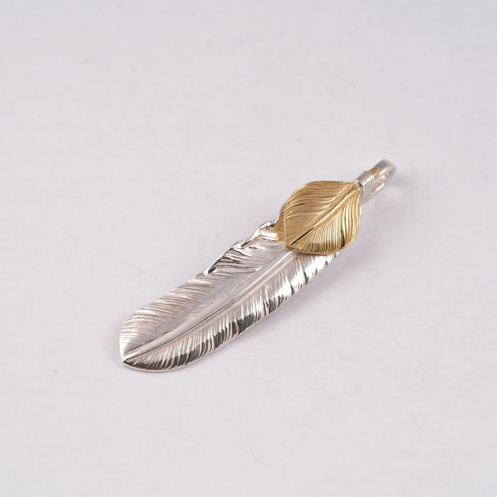 Gold Top Silver Feather Pendant (Right)(XL)