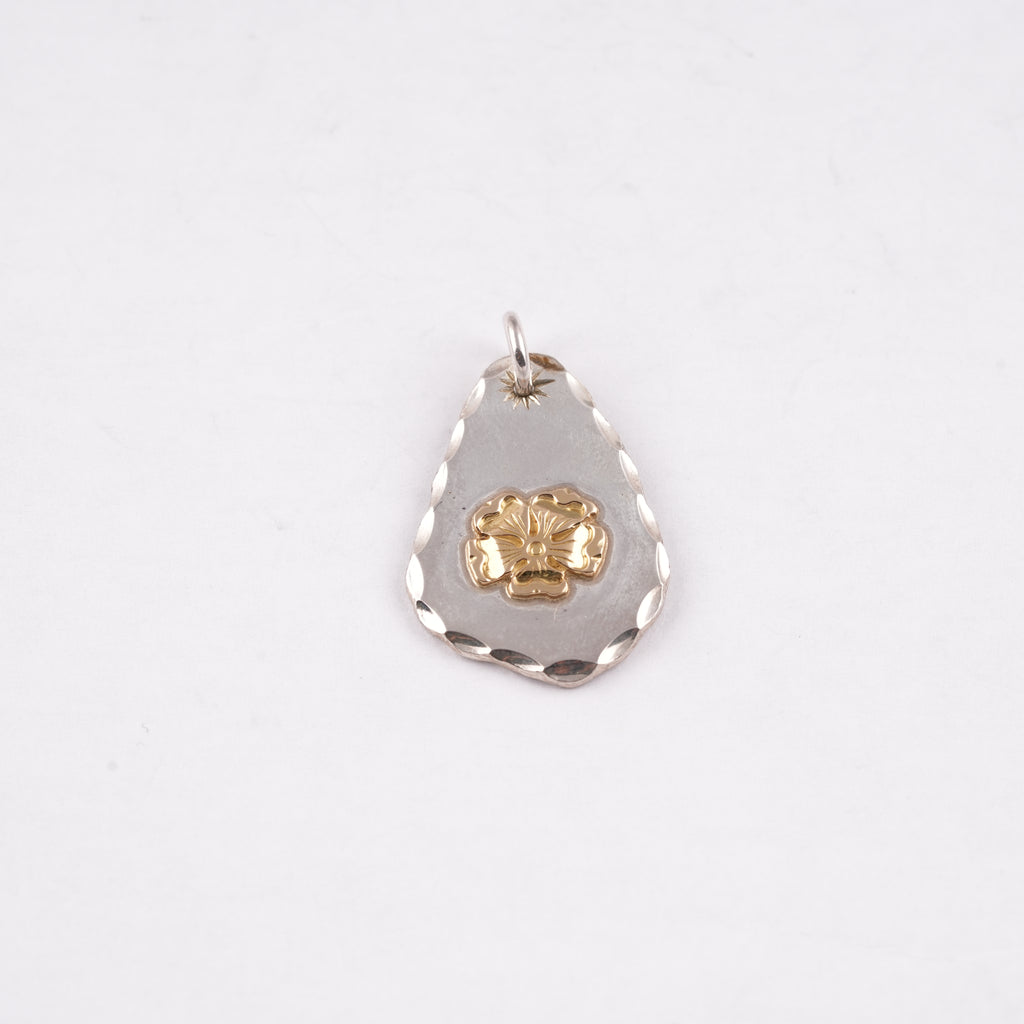 Gold Rose Stamp Drop Silver Medallion Pendant