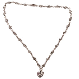 Pave Pink Sapphire Silver Heart + Tiny E Integrated Necklace (15.5inch) — Chrome Hearts · corner:01295/DSC08806.JPG