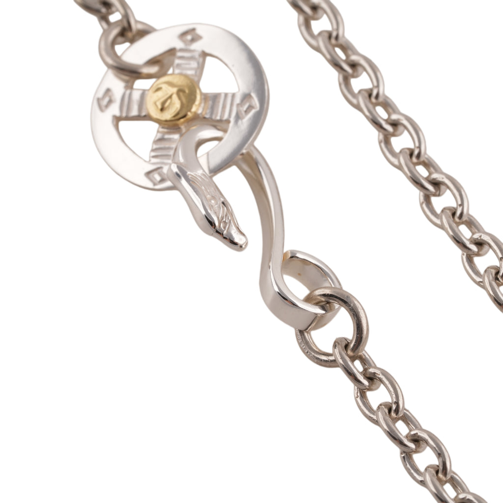 Eagle Silver Hook & Gold Eagle Stamp Silver Wheel Thick Round Chain Necklace (20inch)